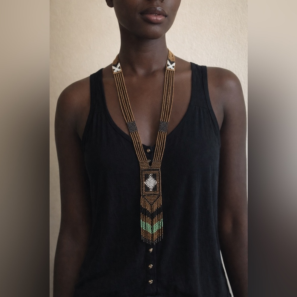 Bronze Seed Bead Beaded Indian Bohemian Necklace
